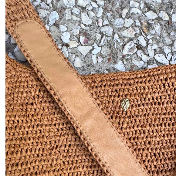 Helen Kaminski Australia Raffia Crochet Shoulder Bag Tan Brown Leather Strap - Picture 10 of 13